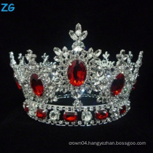 High quality full crystal Round beauty Pageant Crown red crystal wedding crown